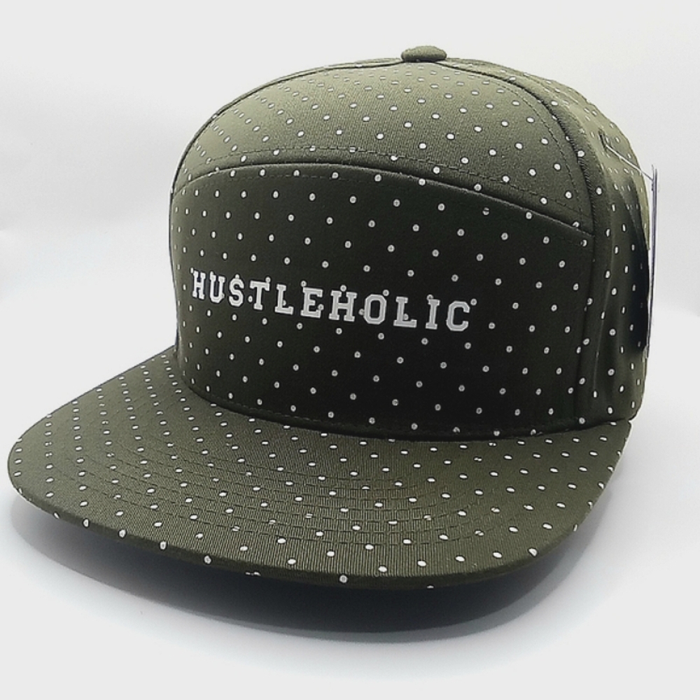 Hustleholic Hip-Hop Hustle Snapback Hat Olive Green Polka Dot Ballcap Flatbill